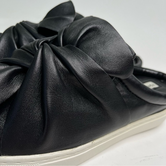 HALOGEN Manny Black Leather Twist Knotted Bow Slip-on White Rubber Sneaker Shoes - Picture 7 of 12